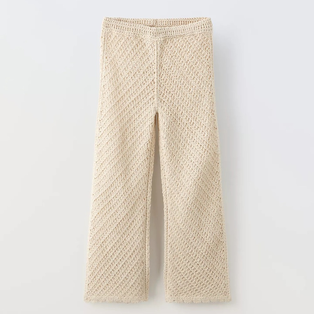 New Zara girls Cream Crochet Pants sz 9-10 scallop hem